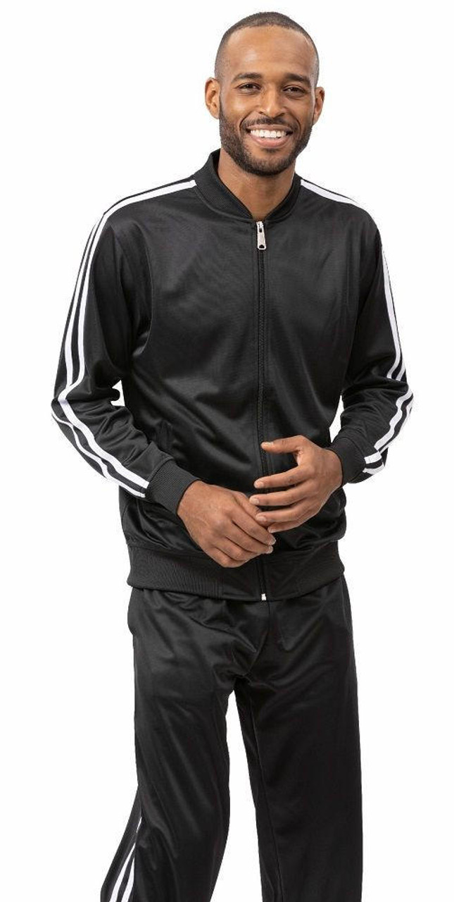 Mens Track Suit Black White Stripe Jogging Set Montique JS26