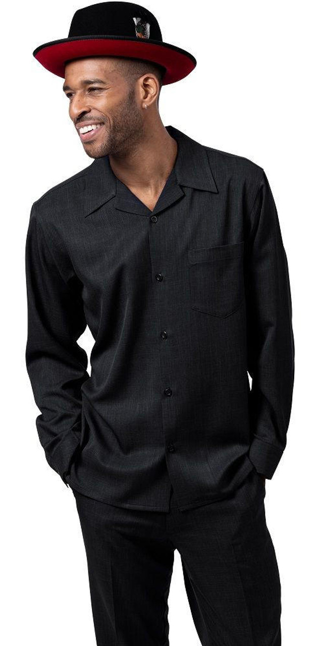 Montique Black Men's Matching Shirt and Pants Set Outfit 1641