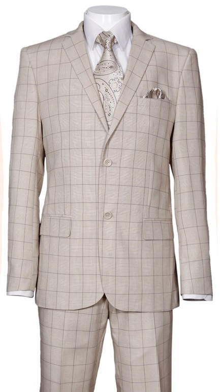 Buy Men's Tan Windowpane Plaid Suit Modern Fit Milano