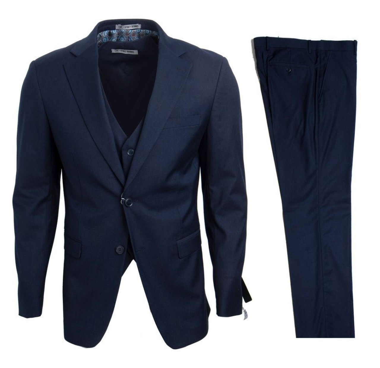 Stacy Adams Navy Blue Suit Men's Trendy 3 Piece Suits Vest SM282H-02