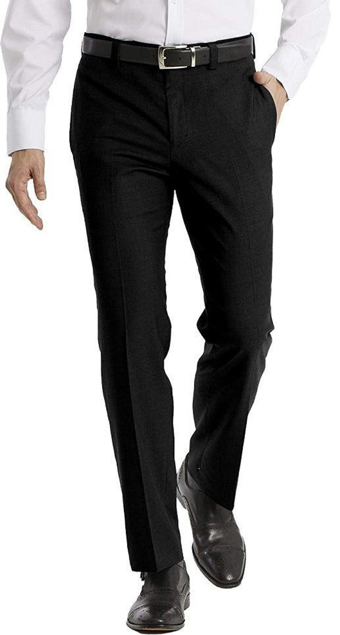 Men's Modern Fit Slacks Black Plain Front Dress Pants OM-TR