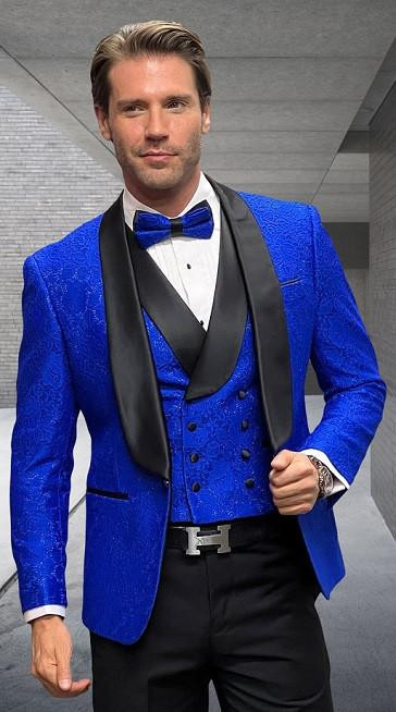 Sapphire Textured Modern Fit Party Tuxedo Statement display picture 1