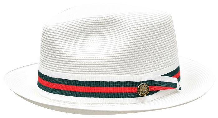 Men's White Straw Summer Hat Designer Red Green Band RE662