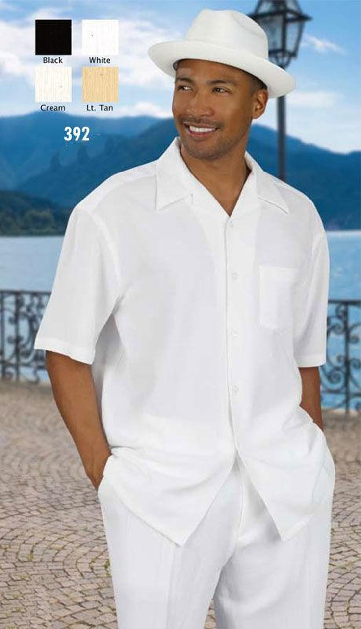 Men's White Linen Outfit Beach Wedding Shirt & Pants Set 1065