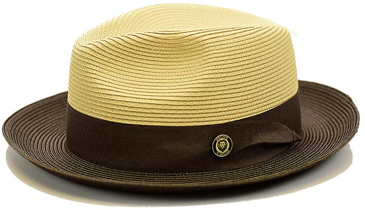 Summer Straw Fedora Hat for Men Natural Brown Two Tone SA-802