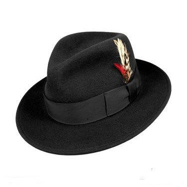 Mens Black Fedora Hat with Feather Untouchable Capas