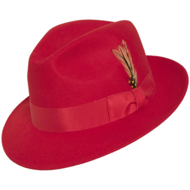 Mens Red Fedora Hat Wool Untouchable Dress Hat 8345