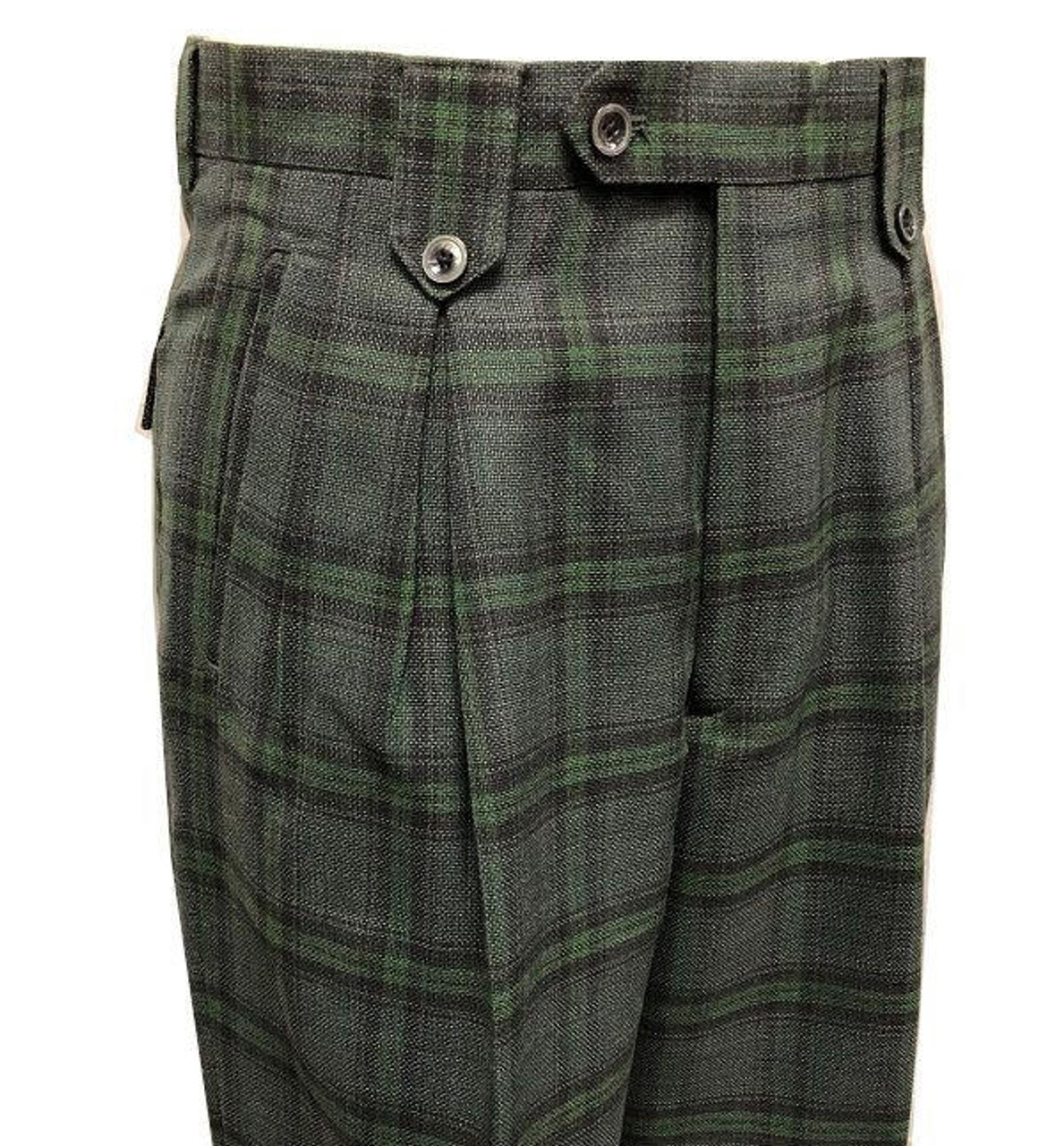 Tiglio Men's Wool Plaid Wide Leg Pants Green Black TLS20049/1