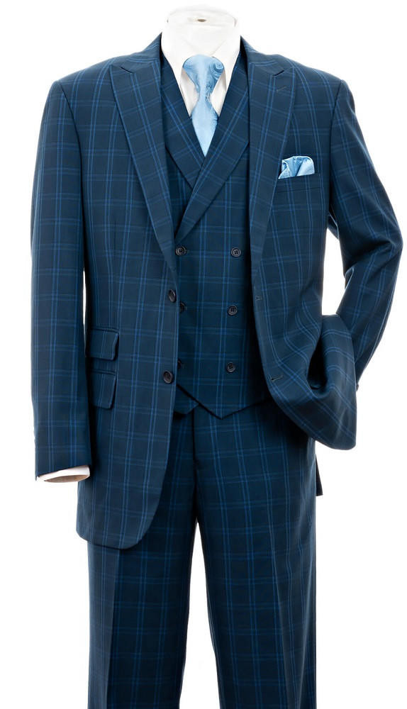 Milano Men's Navy 3-Piece Windowpane Suit | Contempo Suits