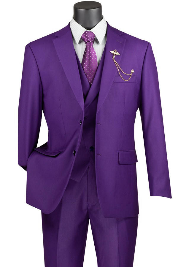 Mens Purple 3 Piece Suit Modern Fit Lapel Vest Vinci MV2TR