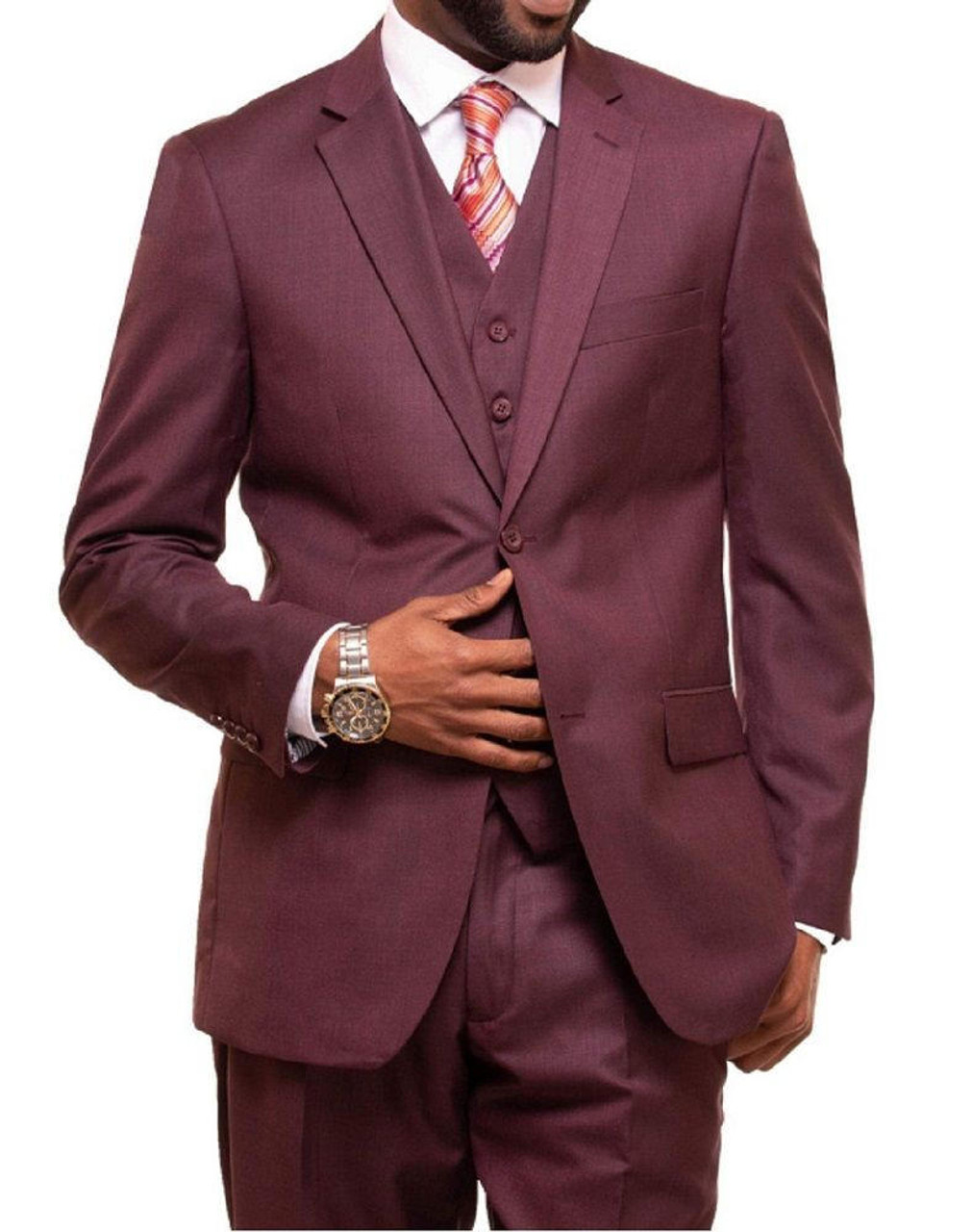 3 Piece Suit Mens Burgundy 2 Button Classic Fit Regular Church Wedding  Business Vinci V2TR