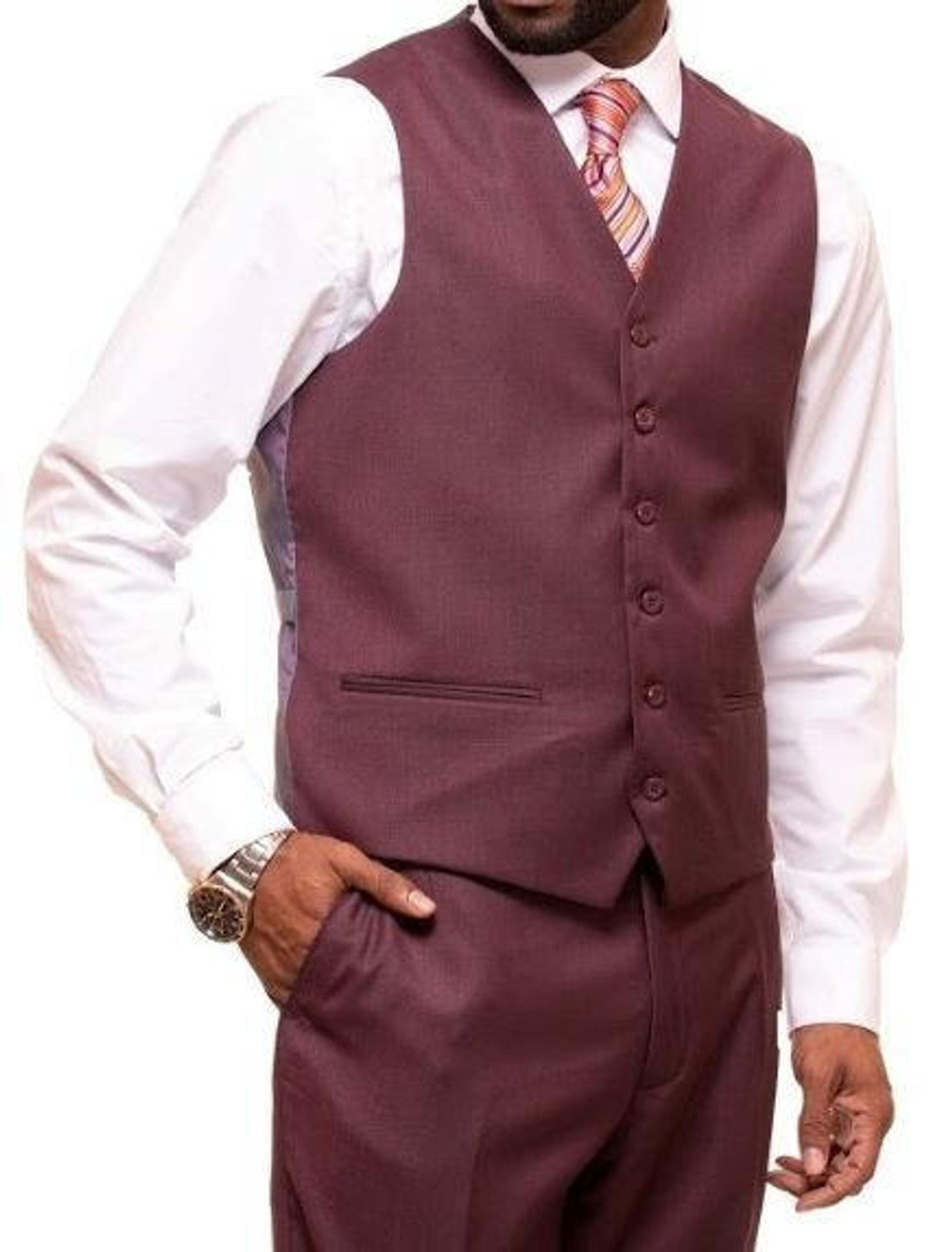 3 Piece Suit Mens Burgundy 2 Button Classic Fit Regular Church Wedding  Business Vinci V2TR