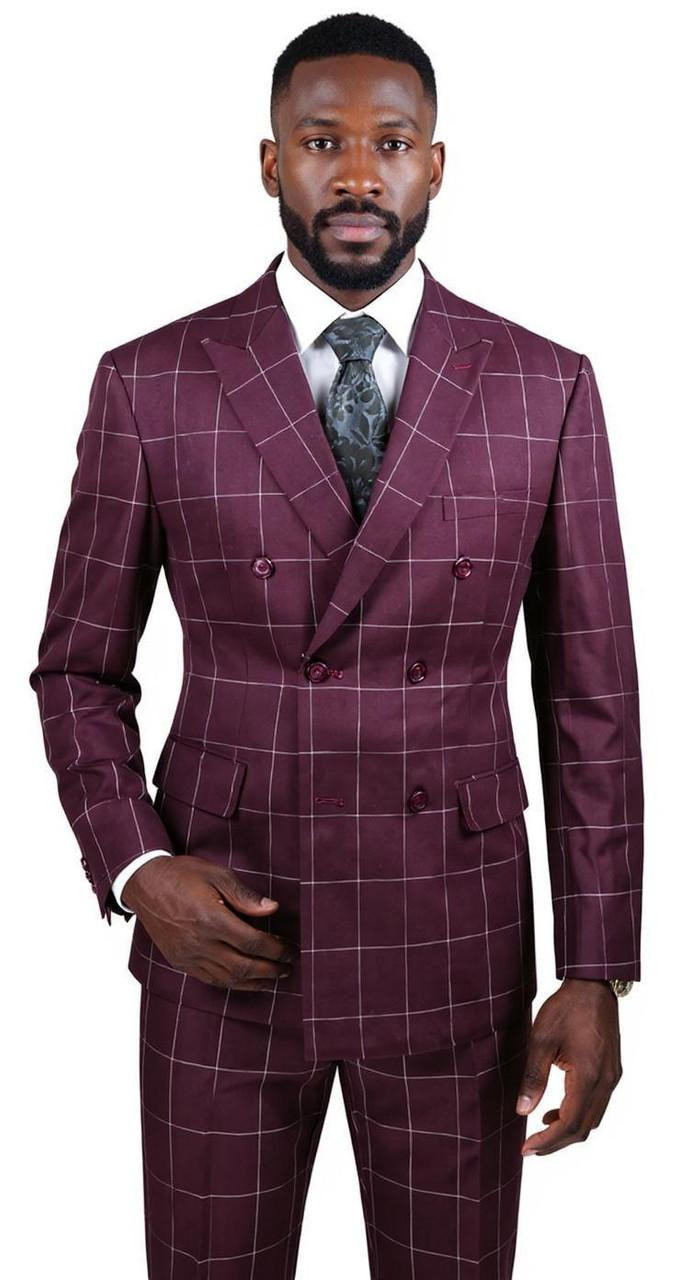 Double Breasted Suit Wine Modern Fit Contempo Suits