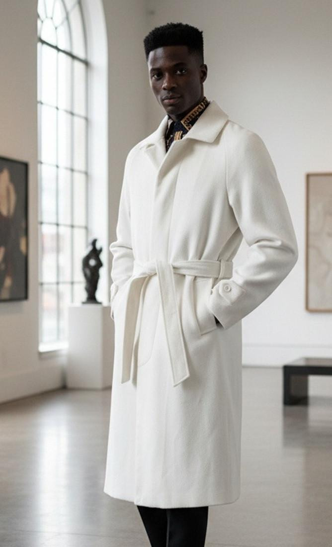 Winter Mens Suit Overcoats Long Trench Men's White Wool