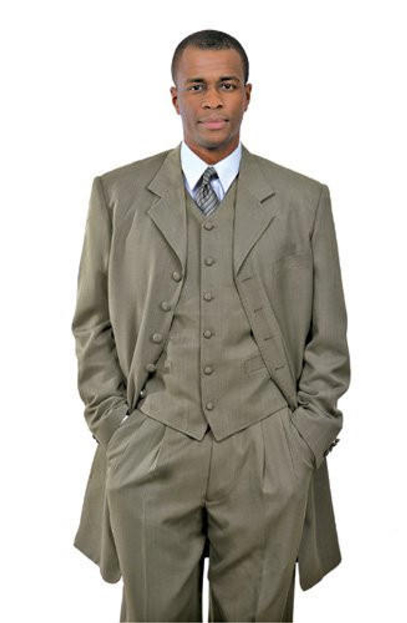 zoot suit taupe khaki mens 3 piece long jacket milano 7903v 18917.1693750104