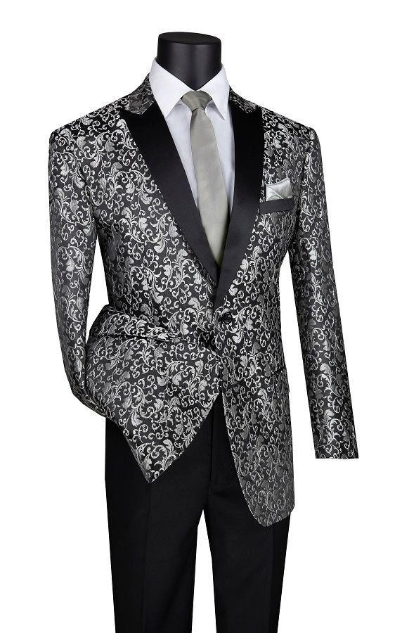 Formal Mens Black And Silver Blazer Men's Silver Floral Blazer