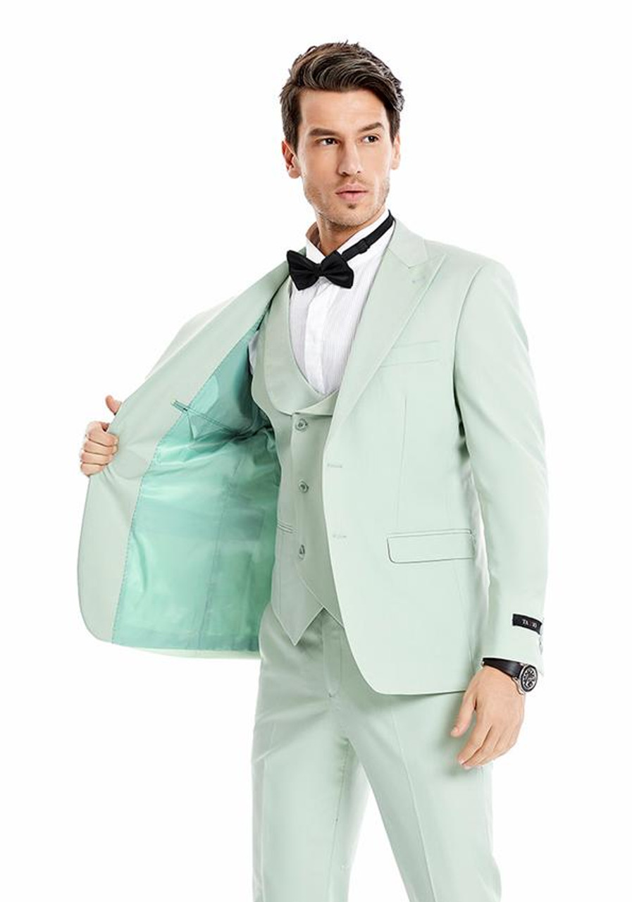 Men's Pastel Mint Green Skinny Fit Suit Vest Tappered Leg M370SK-03