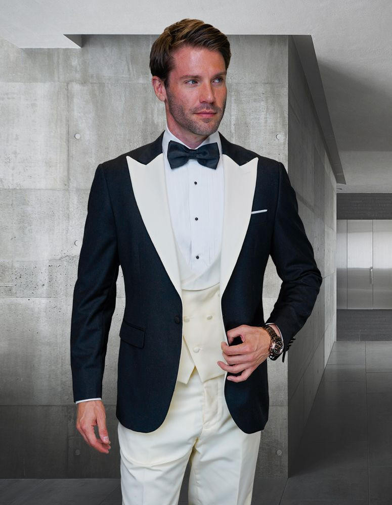 Statement Fashion Tuxedo Suit Mens Ivory Two Tone Piece Tux