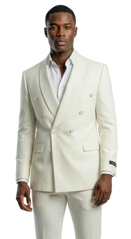 ivory dress suit Mens Skinny Double Breasted Fancy Buttons M442SK-101 40 Long Ivory ivory tuxedo suit