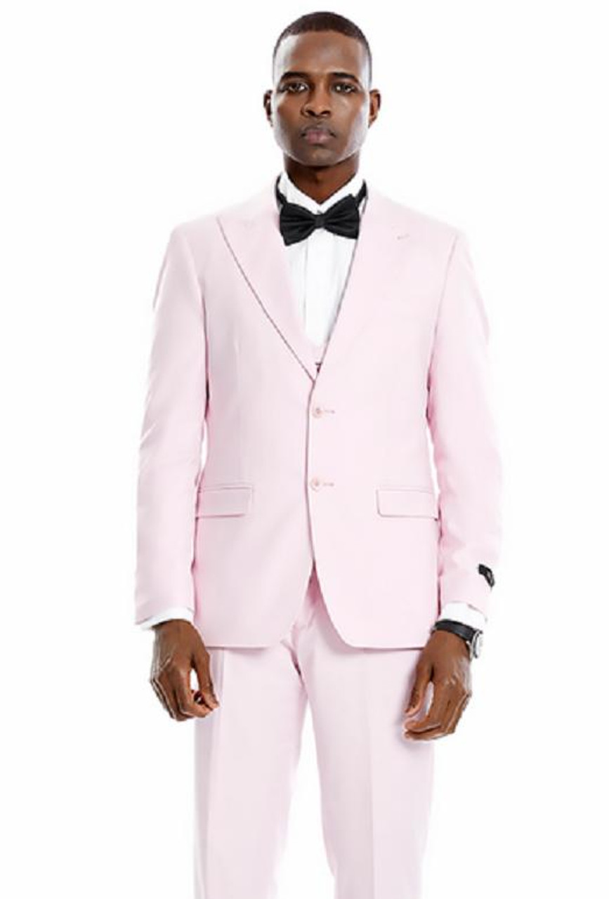 Men's Pastel Pink Skinny Fit Suit Vest Tappered Leg M370SK-04