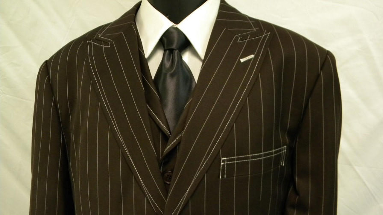Zoot Suits Mens Brown White Gangster Stripe 3 Piece Milano