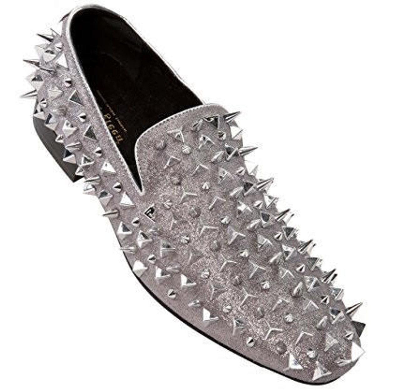 Royal Shoes Silver Spikes Red Bottoms Mens Smoking Slip-on Dress Prom Shoes  8-13