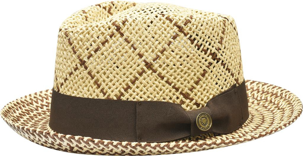 Bruno Capelo Mens Summer Brim Hat Tan Woven Straw Fedora EN973 Size S Only