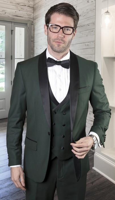Men's Hunter Green Piece Modern Fit Prom Tux DB Vest