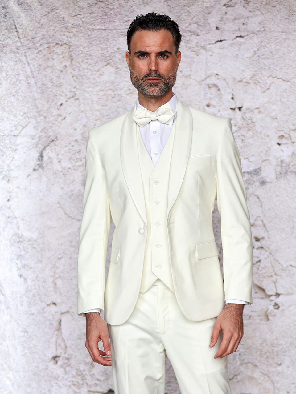 Manzini Mens Cream Fitted Prom Suit Wedding Tuxedo Sunset