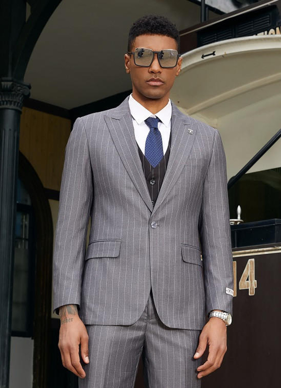 Classic Fit Lightweight Dark Grey Stripe Suit - Roderick Charles