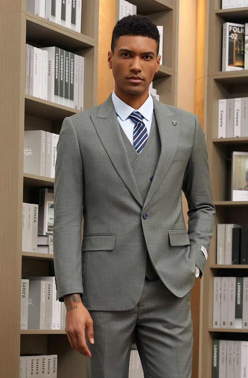 Stacy Adams Mens Pinstripe Suit Gray Modern Fit SM143H1-480