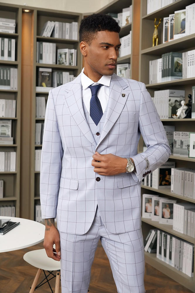 Stacy Adams Mens Windowpane Suit Power Blue Modern Fit SM155H1-01