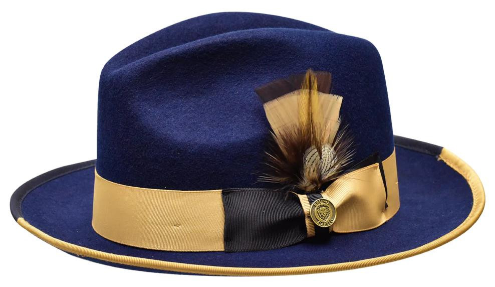 Fedora Hat Navy Blue Dress Hat Bruno Capelo Men's Navy Camel
