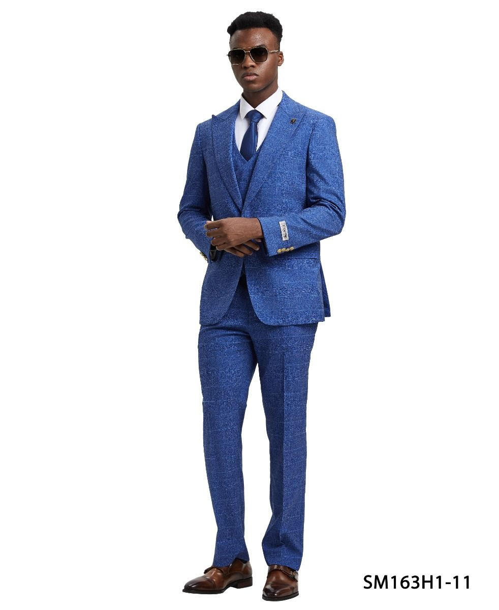 Stacy Adams Men's Royal Gold Button 3 Piece Suit Plaid SM163H-11