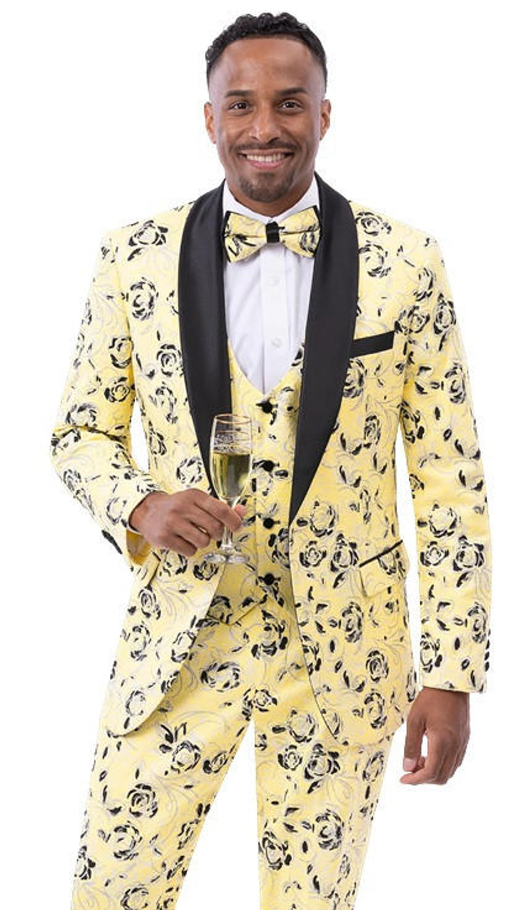 ej samuel suit mens yellow floral design prom party tuxedo jp125 81318.1701515046