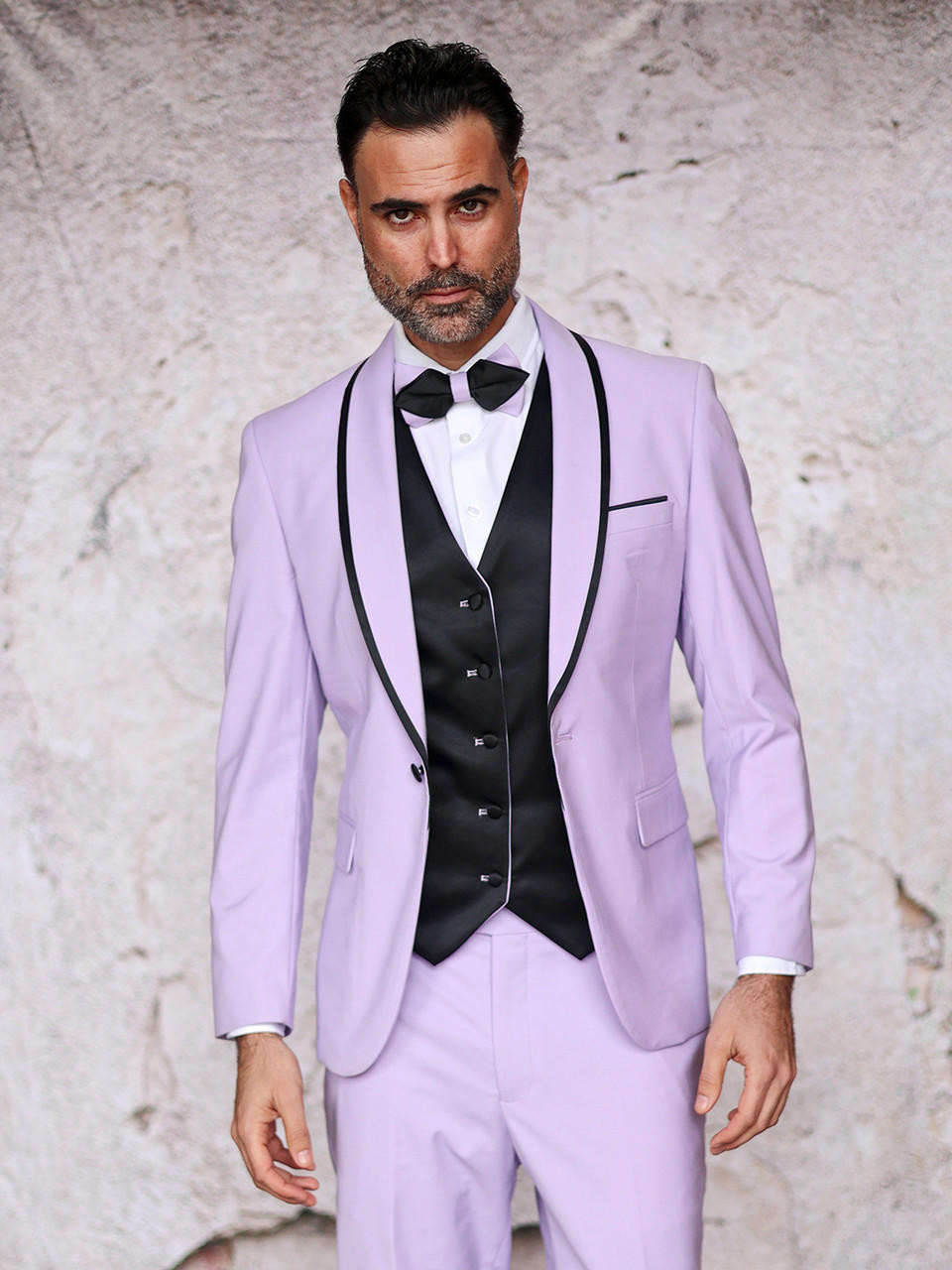 Manzini Mens Fashionable Lavender Fitted Prom Suit Tuxedo Sunset