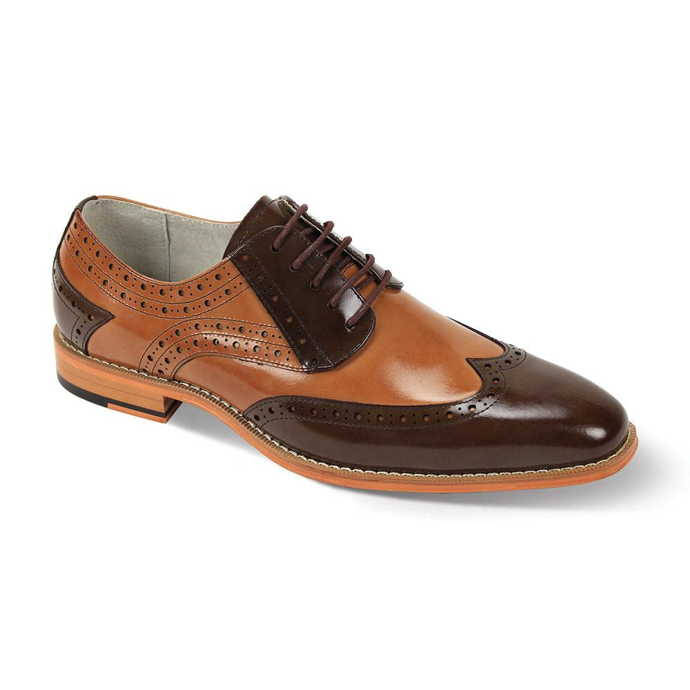 Giovanni Mens Two Tone Leather Wingtip Shoes Brown Rust Troy
