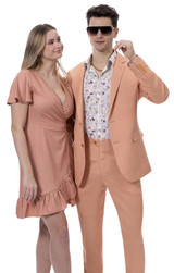  Miami Beach Wedding Suits for Men Salmon Linen 2 Piece M2792 