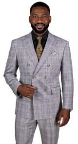  Mens Double Breasted Gray Glen Plaid Suit Regular Fit DRW-1 