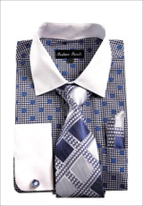  Mens Dress Shirts with Tie Sets Blue Dot Pattern Fortini FL632 Final Sale 