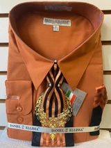  Men's Big and Tall Rust Dress Shirt with Matching Tie Combo D1P2 Final Sale 