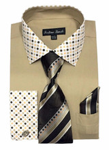  Men's Khaki Dot Collar Cuff Dress Shirt Tie Set Fortino FL630      Men's Khaki Dot Collar Cuff Dress Shirt Tie Set Fortino FL630  Men's Khaki Dot Collar Cuff Dress Shirt Tie Set Fortino FL630 Final Sale Size 20.5 36/37 
