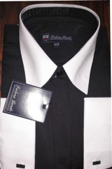  Fortino Men's Riley Collar Two Tone Dress Shirt Black White SG03F2 Size 15.5 34/35 Final Sale 
