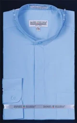  No Collar Dress Shirt Light Blue Mandarin Daniel Ellissa DS3001C Size 16.5  Final Sale 