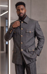 Pronti Leisure Jacket Suit 2 Piece Black Denim Style BP8104