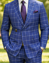  Statement Men's Windowpane Cobalt Blue Tailored Fit Designer Suit Altare 