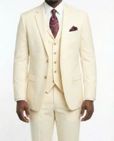  Pacelli Daytime Suit Lapel Vest Pleated Pants Cream Cameron 