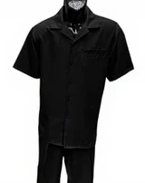  Dreams Mens Black Patterned Short Sleeve Resort Set Skipper  265-00 