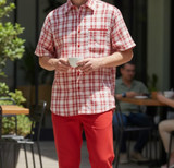  Dreams Mens Red/ Off White Plaid Pattern 2 pc.Short Sleeved Resort Set Piazza 282-08 