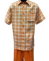  Dreams Mens Orange/ Cream Plaid Pattern 2 pc.Short Sleeved Coord Set Piazza  282-18 